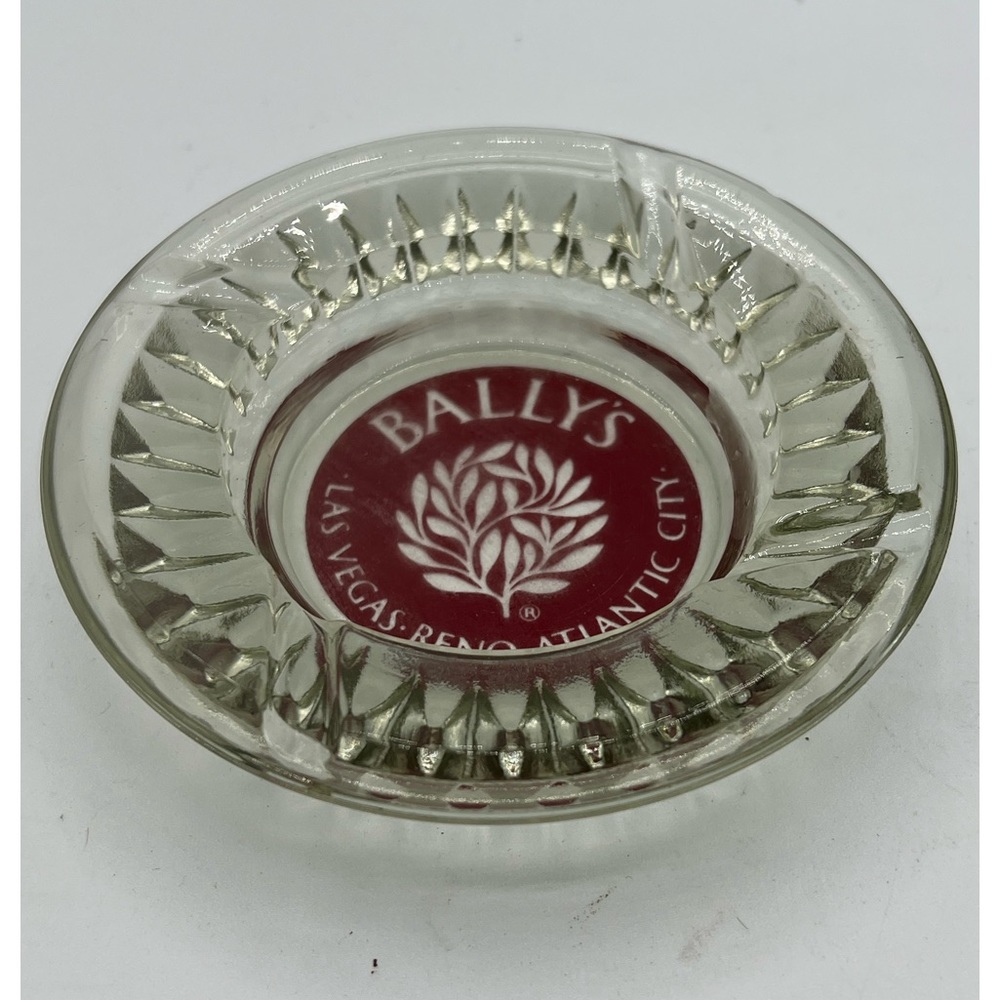Vintage Bally's Casino Las Vegas NV Tinted Glass 4.5" Round Ashtray Red Logo.